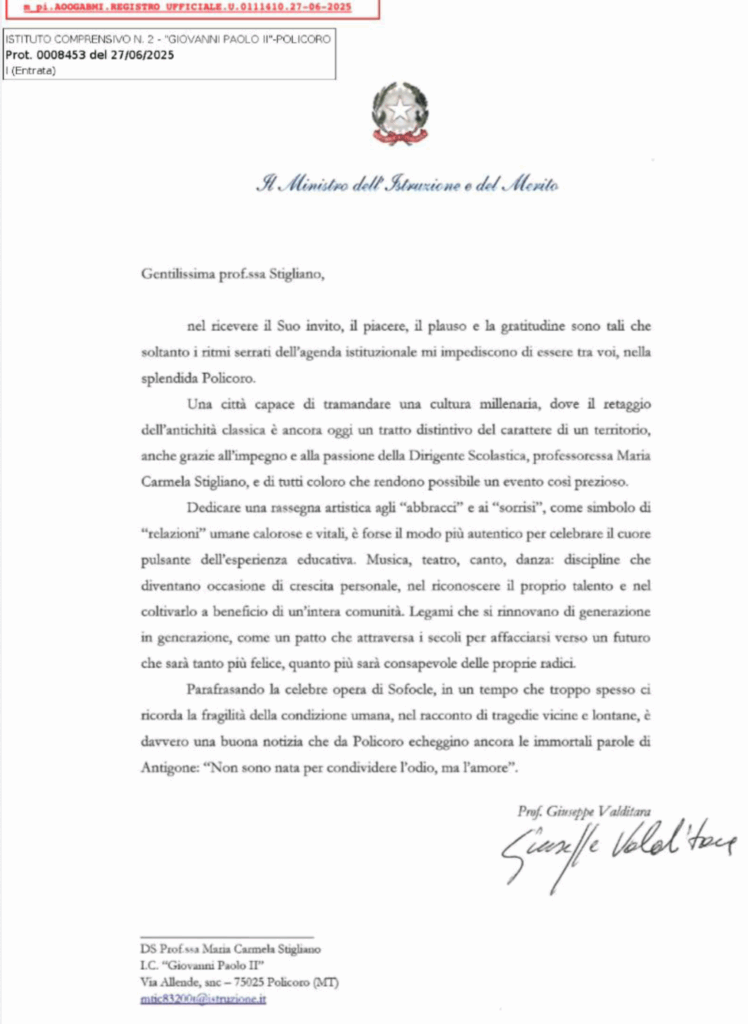 Lettera ministro Valditara